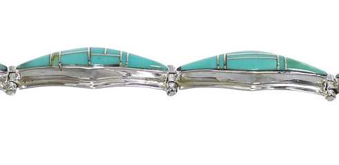 Turquoise Inlay Sterling Silver Southwest Link Bracelet AX54649
